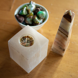 Selenite Cube Tea Light Holder